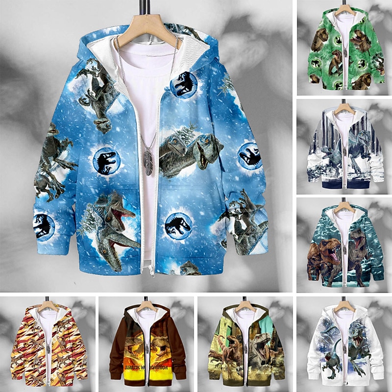 Boys 3D Animal Dinosaur Coat Long Sleeve Fall Winter Active Streetwear Cool Kids 3-12 Years Vacation Street Daily Regular Fit2