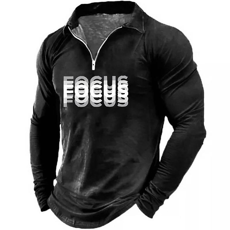Men's Long Sleeve Quarter-Zip Pullover 'FOCUS' Graphic Lifestyle Fitness Top2