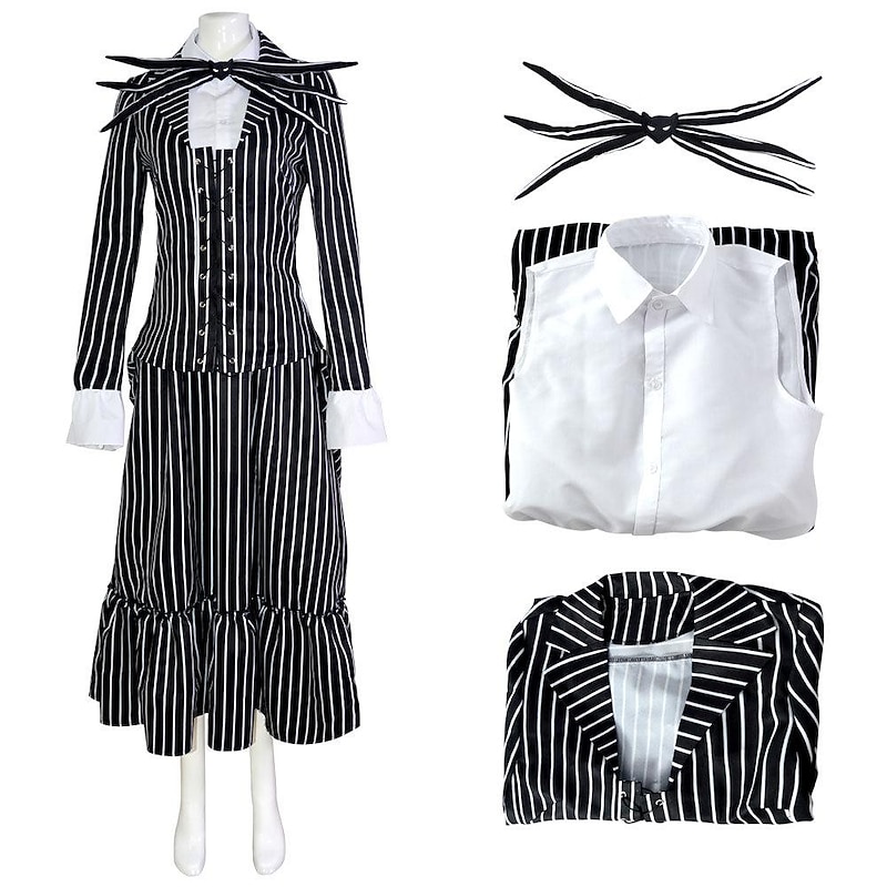 Jack Skellington Halloween Cosplay Costume Outfits Masquerade The Nightmare Before Christmas Cosplay Adults' Women's Halloween Masquerade Easy Halloween Costumes Dress Up3