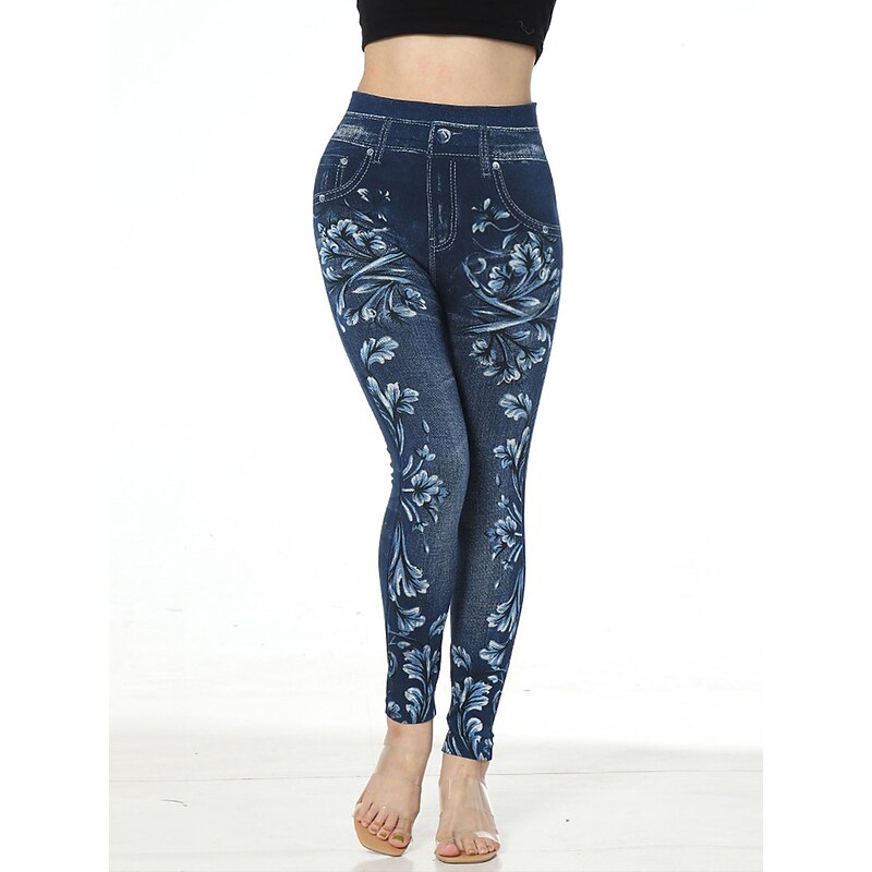 Women's Slim Leggings Cropped Pants Fashion Streetwear Casual Ankle-Length High Waist Flower Pocket Print High Cut Breathability Comfortable High Elasticity Street Causal Daily Red Blue Summer Fall - Main Image