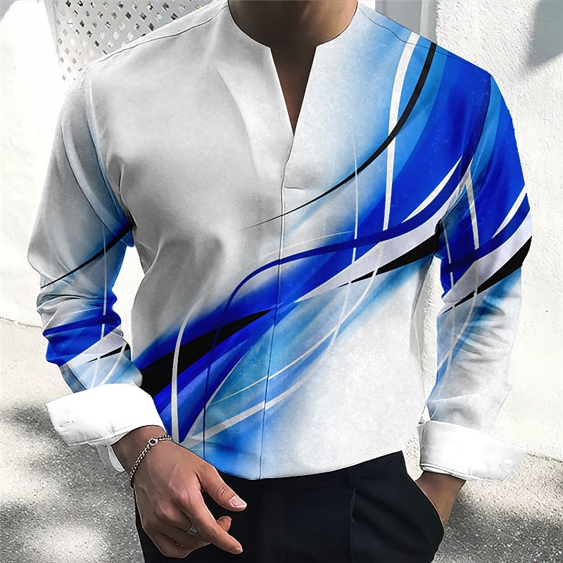 Men's Shirt Dress Shirt Gradient Outdoor Casual Blue-Green Red Blue Orange Long Sleeve V Neck Summer Fall Clothing Apparel Print