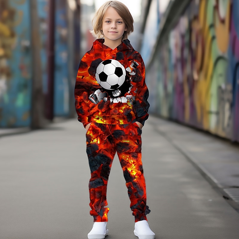 Boys 3D Football Hoodie & Sweatpants Set Set Long Sleeve 3D Printing Fall Winter Active Fashion Cool Kids 3-12 Years Outdoor Vacation Street Regular Fit2