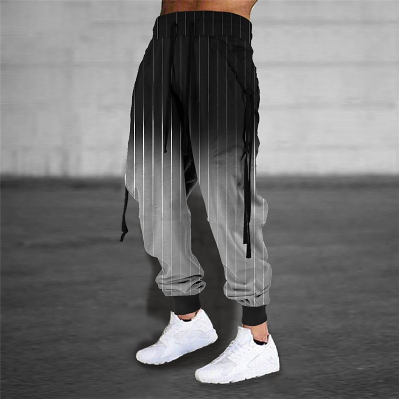 Men's Sweatpants Joggers Trousers Drawstring Elastic Waist 3D Print Gradient Stripe Graphic Prints Comfort Sports Outdoor Casual Daily Cotton Blend Streetwear Designer Blue Khaki Micro-elastic2