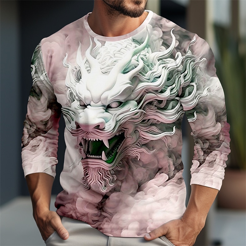 Men's Animal T Shirt Graphic Tee Long Sleeve T shirt 3D Print Crew Neck Shirt Designer Casual Outdoor Vacation Daily Burgundy Blue Green Spring & Summer Clothing Apparel S M L XL 2XL 3XL 4XL3