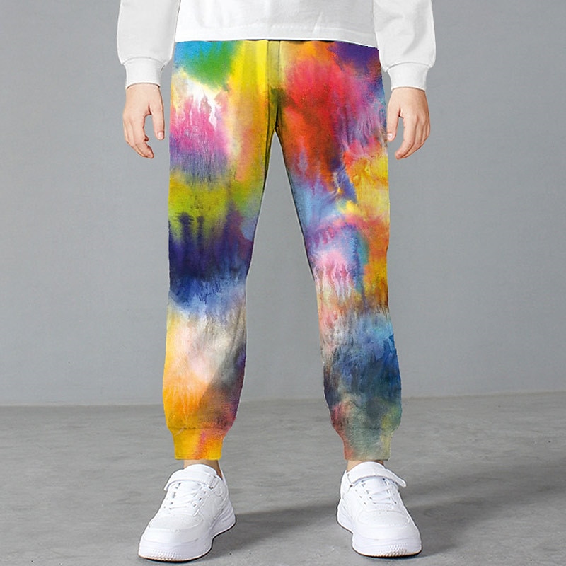 Boys 3D Tie Dye Pants Fall Winter Active Streetwear 3D Print Kids 3-12 Years Outdoor Sport Casual Regular Fit3