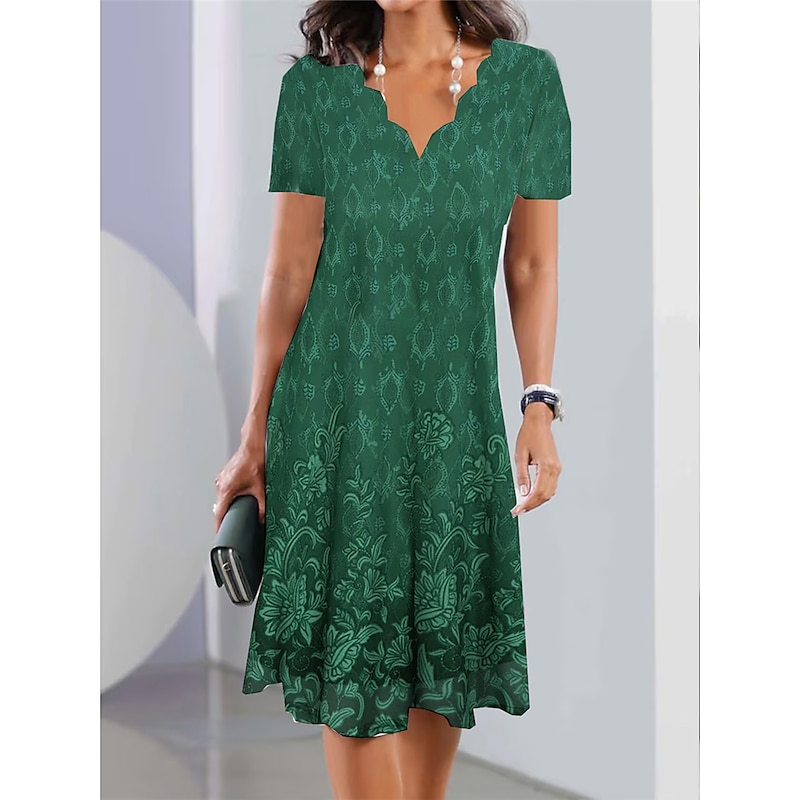 Women's Mini Dress Petite Dress Sundress A Line Dress Summer Dress Fashion Streetwear Modern Outdoor Vacation Daily Loose Fit Floral Short Sleeve Sweetheart Silver Blue Dark Green Fuchsia4