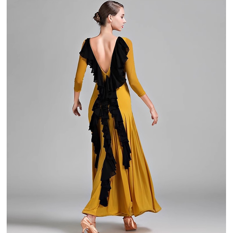 Ballroom Dance Dress Pure Color Women's Performance Party Long Sleeve Milk Fiber4