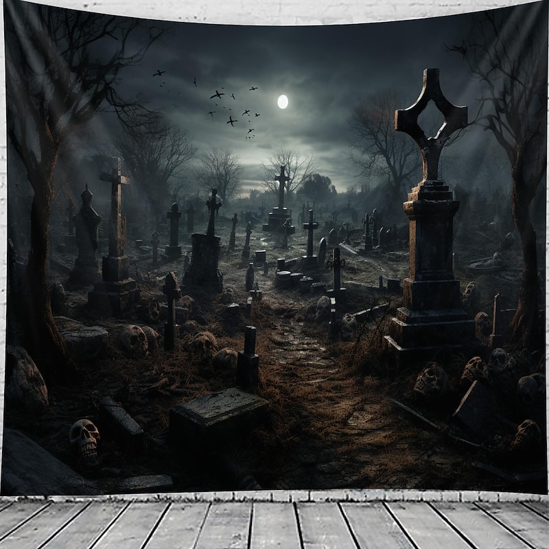 Halloween Graveyard Hanging Tapestry Wall Art Large Tapestry Mural Decor Photograph Backdrop Blanket Curtain Home Bedroom Living Room Decoration4