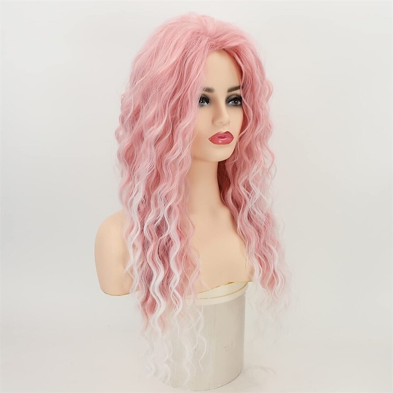 Long Pink Curly Wigs for Women Heat Synthetic Wave Curly Wig Layered Puffy Hair Replacement Wig Loose Curls Daily Party Wig4