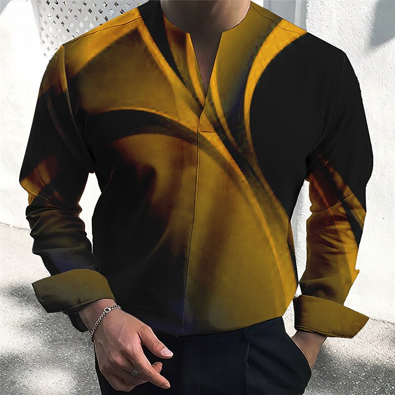 Men's Shirt Dress Shirt Gradient Outdoor Casual Yellow Red Blue Green Long Sleeve V Neck Summer Fall Clothing Apparel Print3