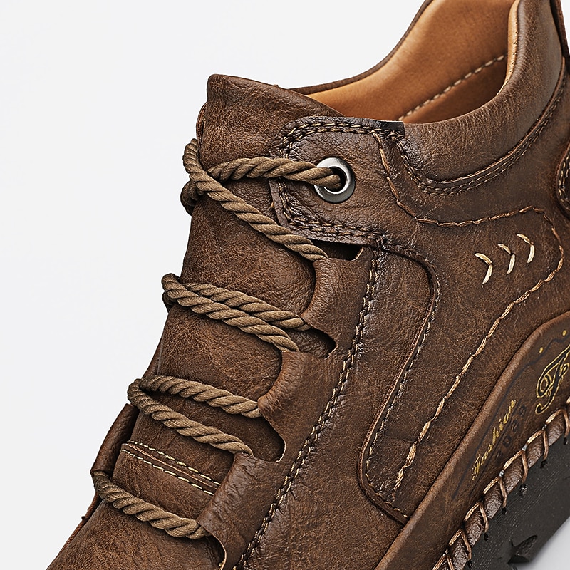 Men's Brown Leather Casual Lace-Up Ankle Boots – Durable Stitching and Rugged Sole for Outdoor and Everyday Wear3