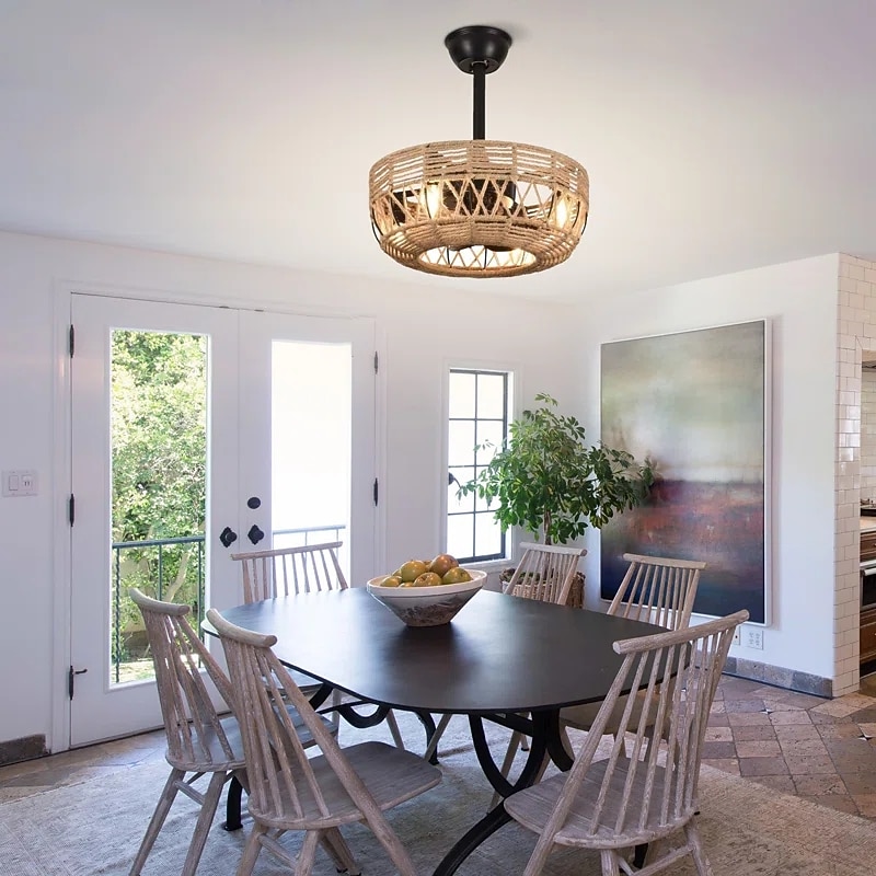 Ceiling Fan with Lights Crystal Black 18" Warm White LED 6 Speeds Timing Reversible Blades with Remote Control, Household Fan Chandelier, indoor Low Profile Flush Mount Ceiling Fan 110-120V3