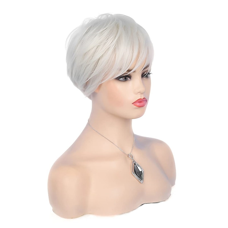 Short Cream White Wigs for Women Synthetic Natural Party Cosplay Pixie Wig3