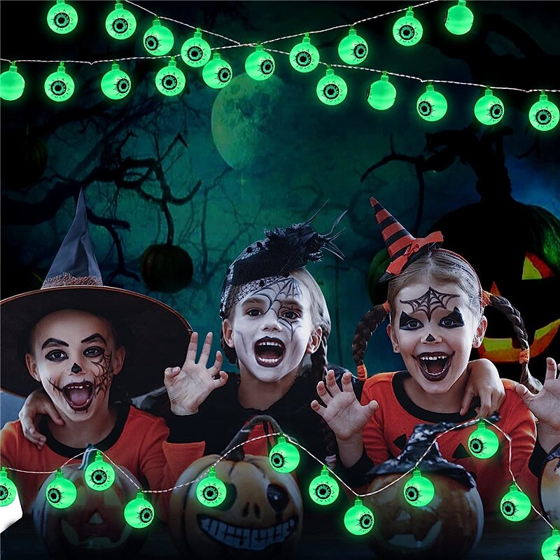 Halloween Eyeball Atmosphere Led String Lights 3M 20Leds Halloween Decoration Green Lights AA Battery Power For Party Horror Lighting3