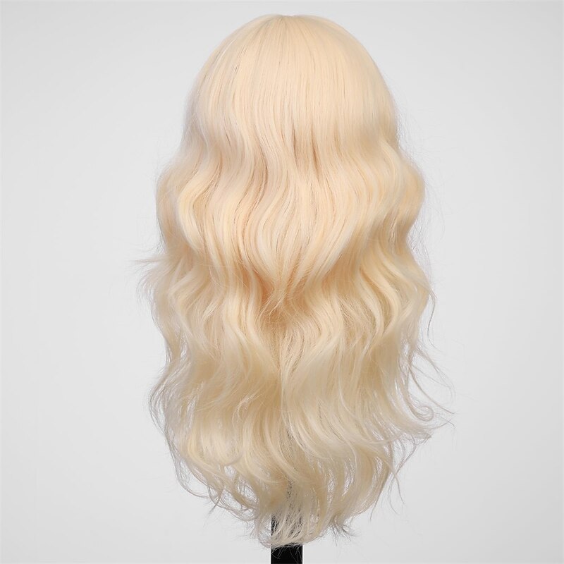 Long Blonde Wigs for Women Curly Layered Wig with Bangs Natural Synthetic Hair Halloween Cosplay Party Wigs3