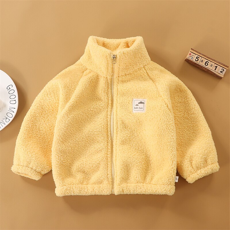 Kids Girls' Fleece Jacket Solid Color Active Zipper Outdoor Coat Outerwear 2-8 Years Fall White Yellow Pink3