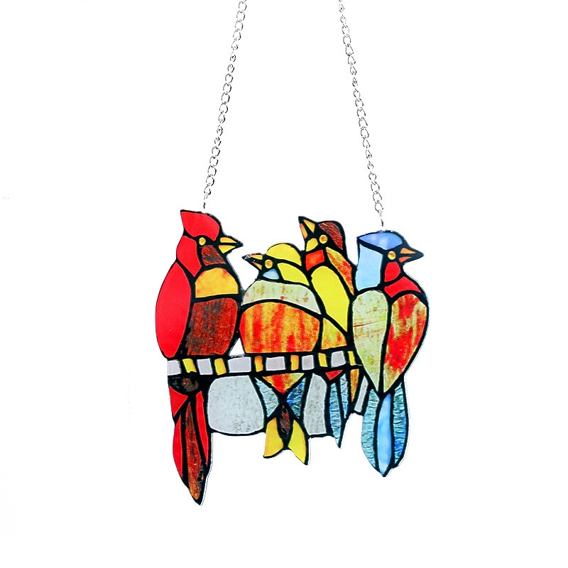 Stained Window Hangings, Decorative 9 Birds on a Wire Stained Glass, Handcraft Stained Window Panel, Gift Idea for Birthday, Easter, Christmas or Any Occasions4