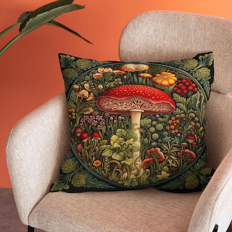 Double Side Pillow Cover 1PC Fantasy Mushroom Soft Decorative Square Cushion Case Pillowcase for Bedroom Livingroom Sofa Couch Chair