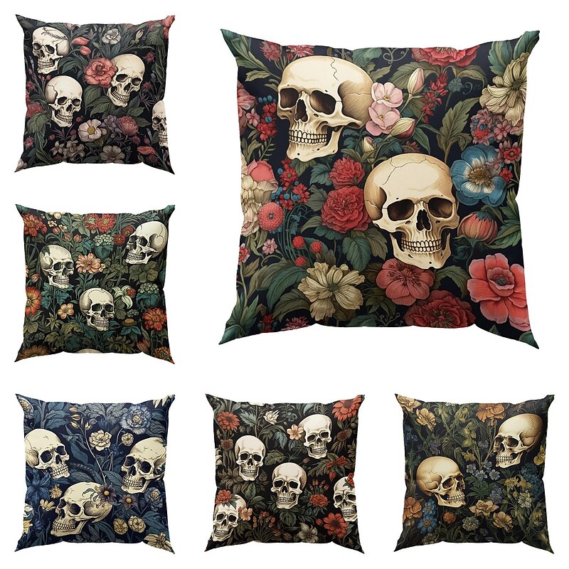 Double Side Pillow Cover 1PC Skeleton Flower Soft Decorative Square Cushion Case Pillowcase for Bedroom Livingroom Sofa Couch Chair Decorations