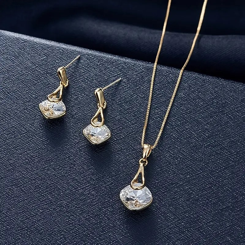 Bridal Jewelry Sets 1 set Alloy 1 Necklace Earrings Women's Stylish Simple Classic Precious Geometric Jewelry Set For Wedding Party2