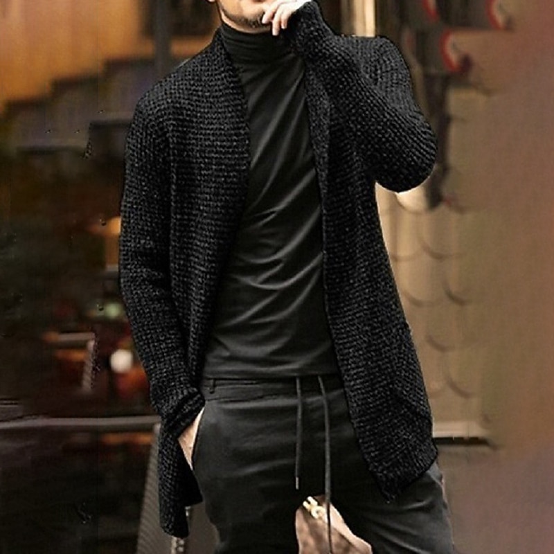 Men's Cardigan Sweater Fall Sweater Ribbed Knit Regular Knitted Plain Open Front Warm Ups Modern Contemporary Daily Wear Going out Clothing Apparel Winter Black Dark Blue M L XL4