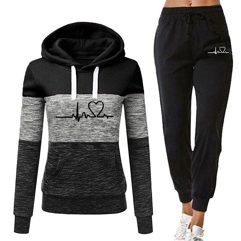 Women's Tracksuit Sweatsuit 2 Piece Front Pocket Color Block Outfit Set Clothing Suit Spring Violet Black Gym Workout Jogging Training Quick Dry Soft Moisture Wicking Long Sleeve Sport Activewear
