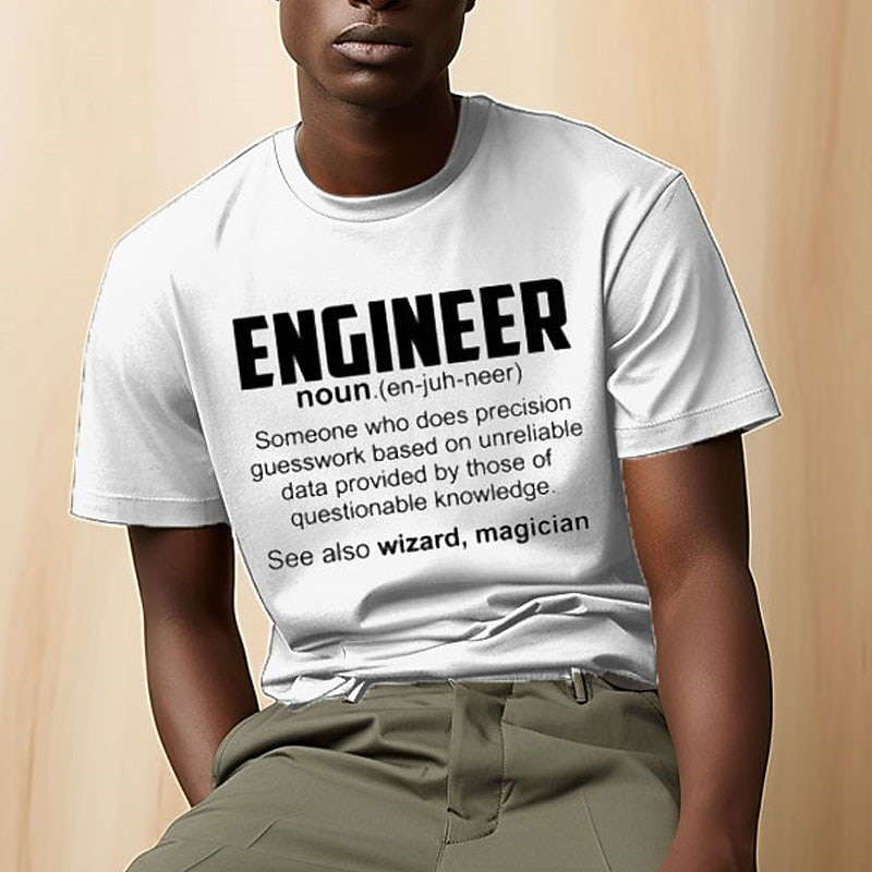 Men's Engineer Definition Funny Graphic T-Shirt - Precision Guesswork Work Humor Short Sleeve4