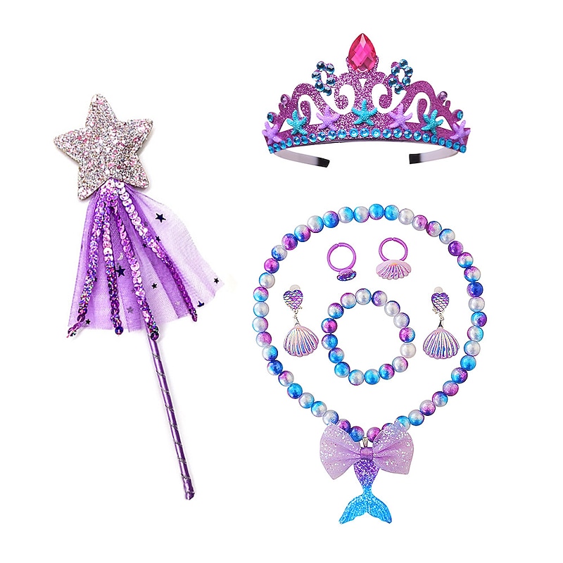 Mermaid Necklace Bracelet Set Mermaid Jewelry Kit Included Shell Necklace Bracelet Ring Earrings for Mermaid Party Costume Jewelry Supplies