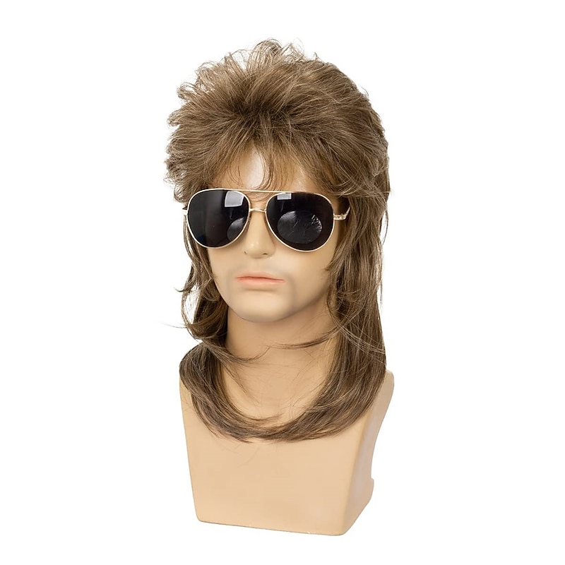 Baruisi Mullet Wigs for Men 70s 80s Carnival Costume Cosplay WigLight Brown Halloween Wigs3