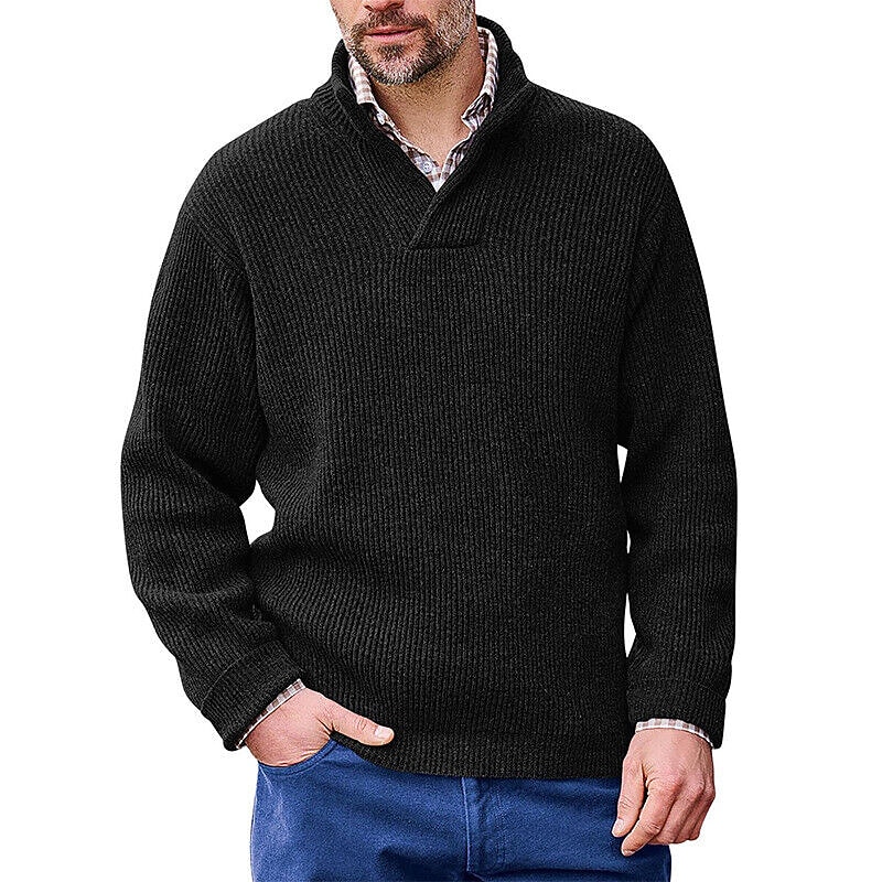 Men's Pullover Cropped Knitted Knit Long Knitting Solid / Plain Color V Neck Warm Ups Daily Wear Clothing Apparel Bishop Sleeve All Seasons Black White M L XL3
