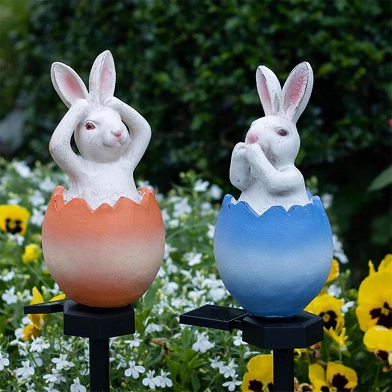 Solar Powered Rabbit Egg Lawn Light Easter Decor Outdoor Waterproof Ground Plug Lamp Garden Courtyard Landscape Decor Lights3