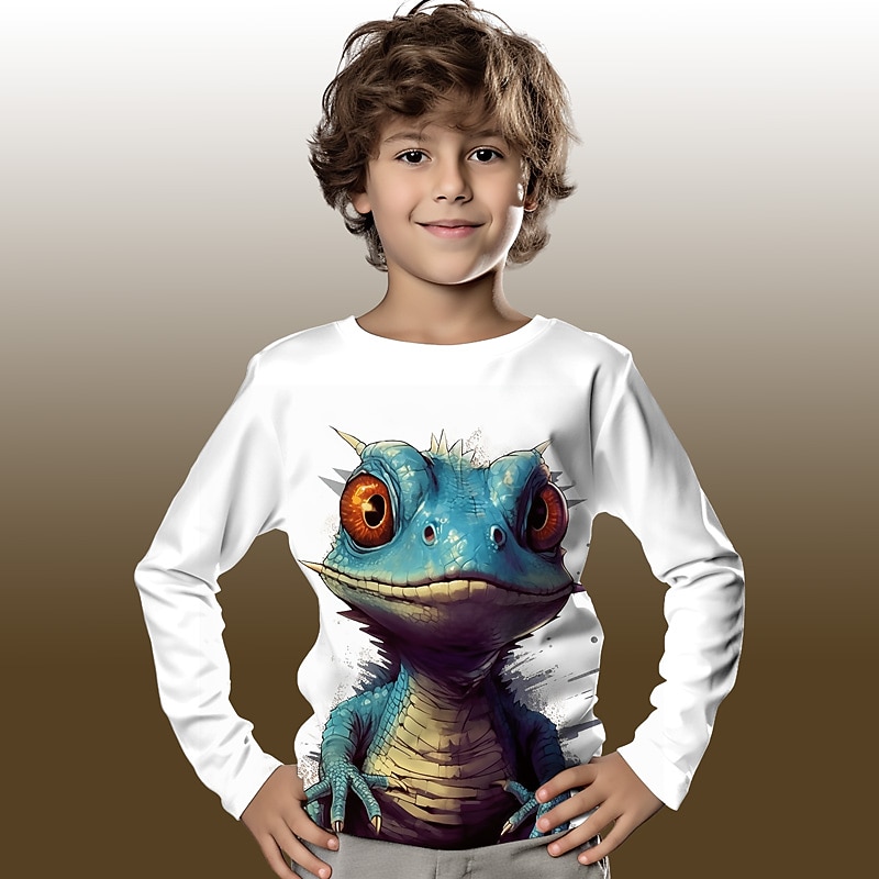 Boys 3D Graphic Cartoon Crocodile T shirt Tee Long Sleeve 3D Print Summer Spring Fall Sports Fashion Streetwear Kids 3-12 Years Outdoor Casual Daily Regular Fit4