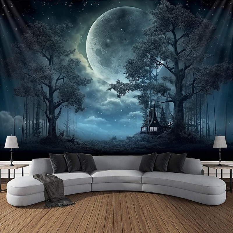 Halloween Glommy Forest Hanging Tapestry Wall Art Large Tapestry Mural Decor Photograph Backdrop Blanket Curtain Home Bedroom Living Room Decoration Decorations