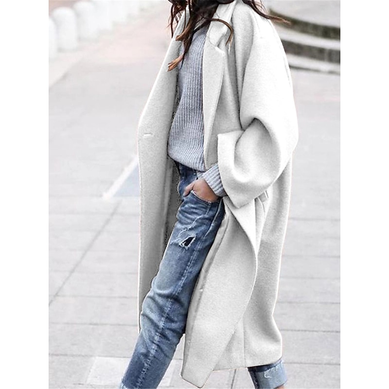 Women's Winter Coat Long Pea Coat with Hood Fall Overcoat Windproof Warm Lapel Trench Coat Oversized Open Front Turndown Fashion Street Outerwear Long Sleeve3
