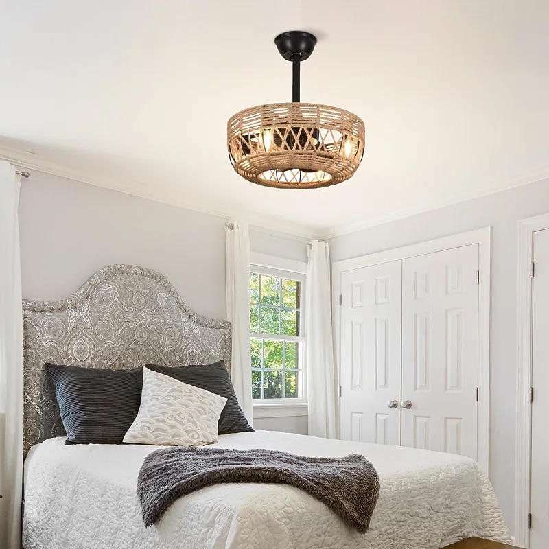 Ceiling Fan with Lights Crystal Black 18" Warm White LED 6 Speeds Timing Reversible Blades with Remote Control, Household Fan Chandelier, indoor Low Profile Flush Mount Ceiling Fan 110-120V2