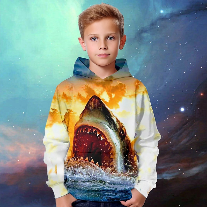 Boys 3D Animal Shark Hoodie Pullover Long Sleeve 3D Print Fall Winter Fashion Streetwear Cool Kids 3-12 Years Outdoor Casual Daily Regular Fit4