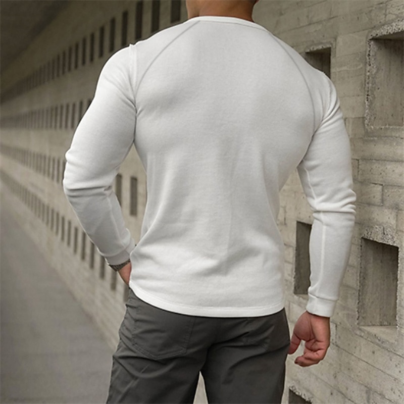 Men's T shirt Tee Henley Shirt Long Sleeve Shirt Plain Henley Street Holiday Long Sleeve Clothing Apparel Fashion Casual Comfortable4