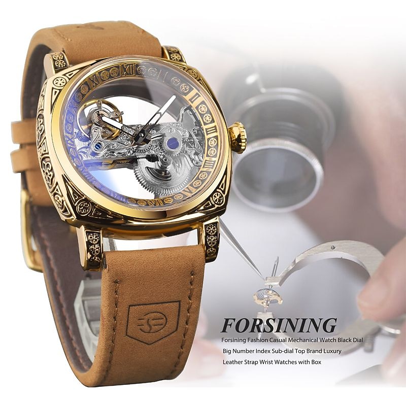 FORSINING Women Men Mechanical Watch Luxury Large Dial Fashion Business Hollow Skeleton Automatic Self-winding Luminous Waterproof Leather Strap Watch3