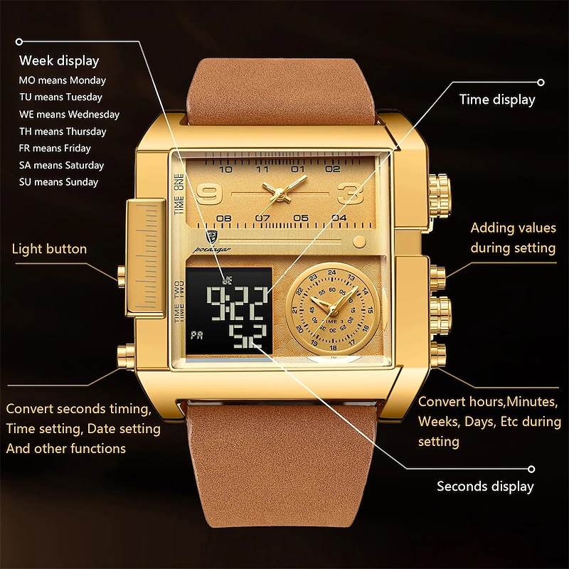 POEDAGAR Luxury Men Quartz Watch Sports Rectangle Waterproof Multifunction Analog Quartz Wristwatch Luminous Calendar Men Watch Digital Men's Watches2