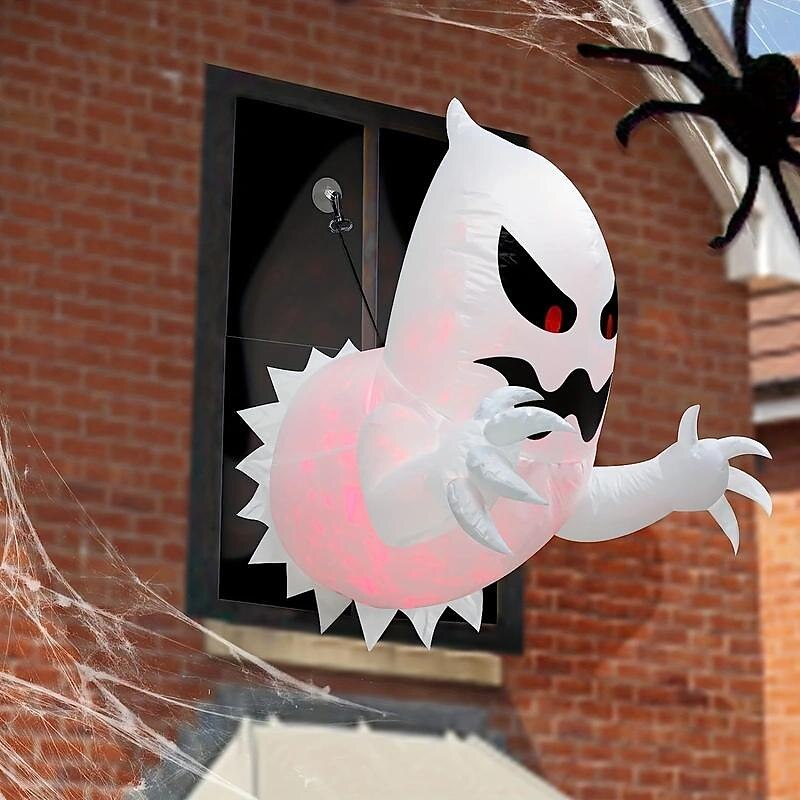 Halloween Inflatables Decorations Outdoor Lighted Ghost Broke Out From Window With Rotating Fire Flame Lights Blow Up Scary Halloween Decorations Party Outside Indoor Yard Garden Lawn Decor2