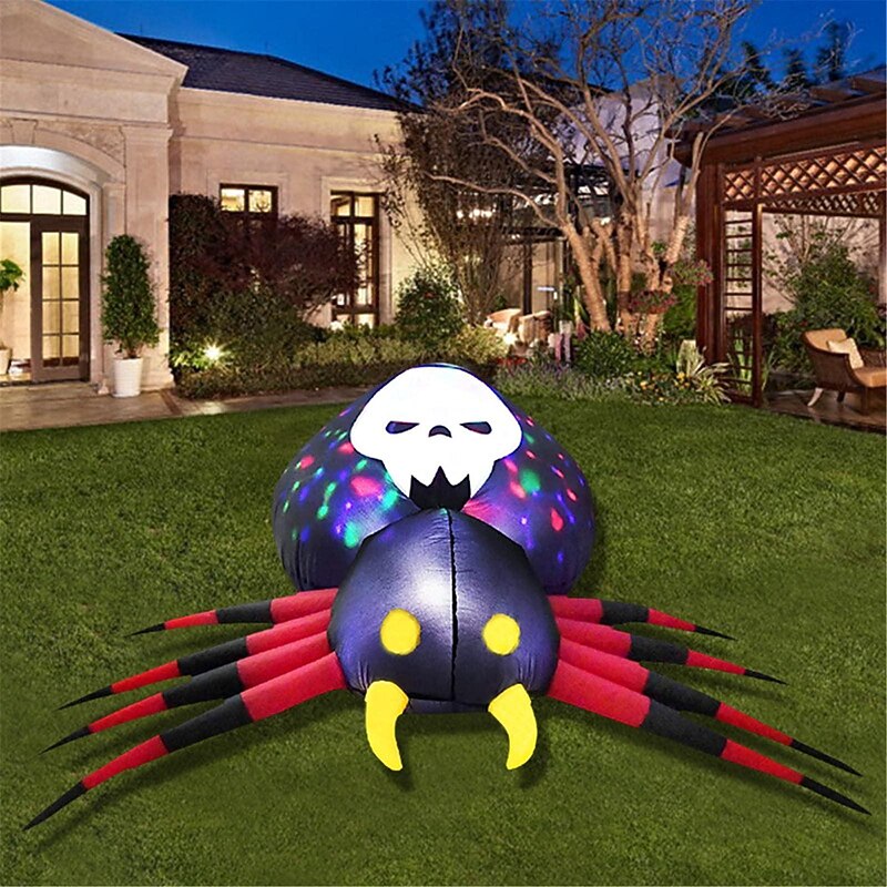 Inflatable Halloween Spider, Giant Black Blow Spider with LED Lights, 5.25 Feet After Inflation for Halloween Yard Decor, Indoor Outdoor Yard Lawn Decoration