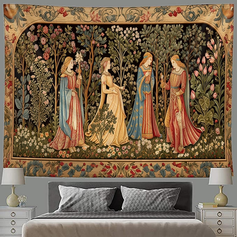 Medieval Tapestry Middle Age Tapestry Garden Noble Women Large Tapestry Wall Painting Decoration Photo Hanging Bed Curtain Home Bedroom Living Room Decoration 6