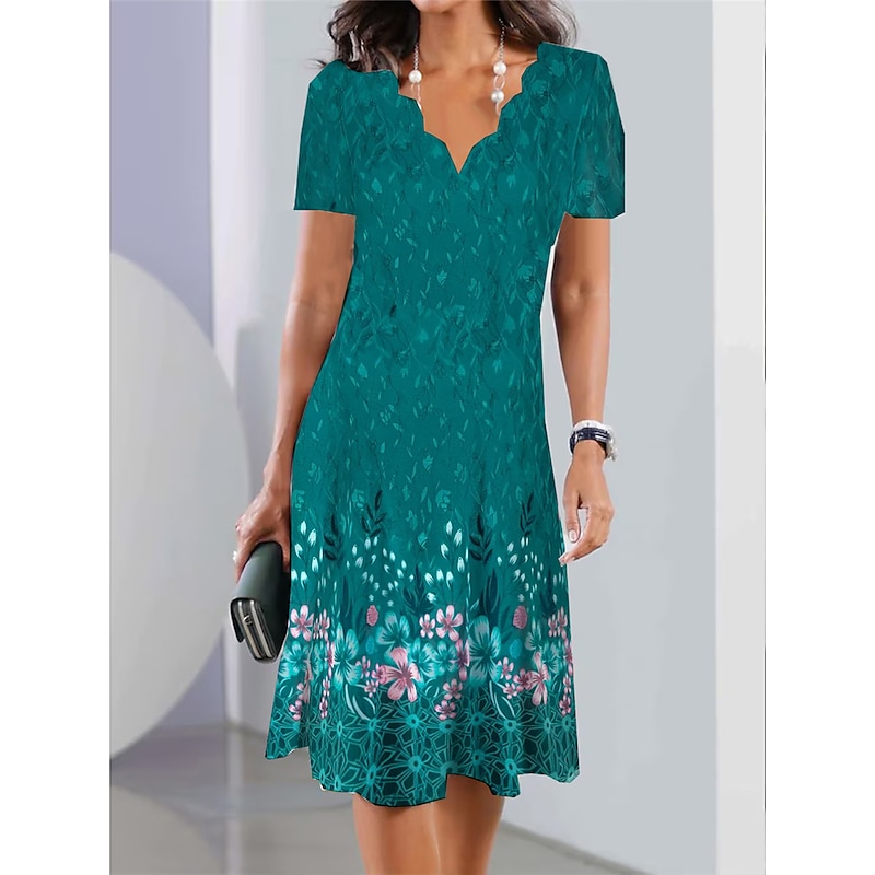 Women's Mini Dress Petite Dress Sundress A Line Dress Summer Dress Fashion Streetwear Modern Outdoor Vacation Daily Loose Fit Floral Short Sleeve Sweetheart Silver Blue Dark Green Fuchsia3