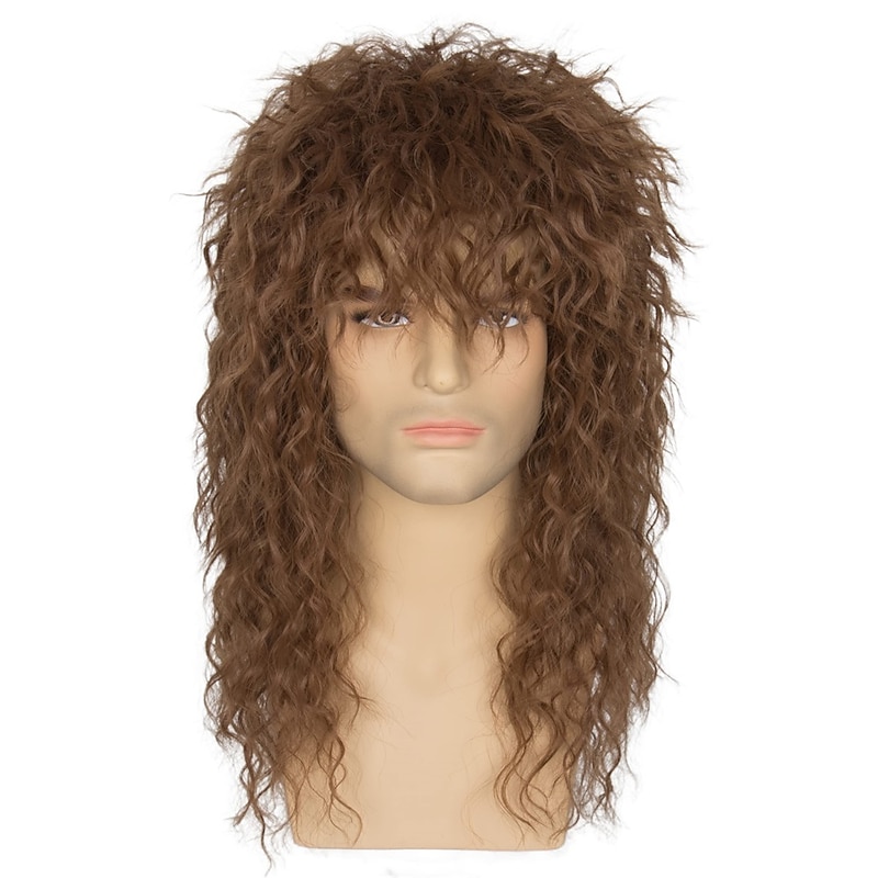 80s Wigs for Men Women Long Brown Rocker Wig 80s Hair Band Wig Heavy Metal Costume Wig Halloween Wigs