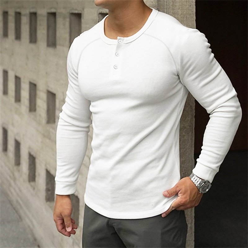 Men's T shirt Tee Henley Shirt Long Sleeve Shirt Plain Henley Street Holiday Long Sleeve Clothing Apparel Fashion Casual Comfortable2