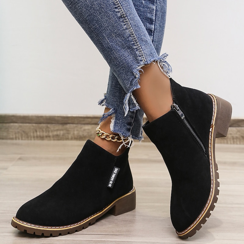 Women's Green Faux Suede Ankle Boots – Casual Side Zipper Flat Short Booties with Non-Slip Sole for Autumn Winter Daily Wear 13