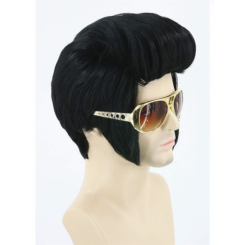 Men's Wig Black Short Disco Wig for 50's Rock Style Cosplay Carnival Costume Party Wig Halloween Wigs3