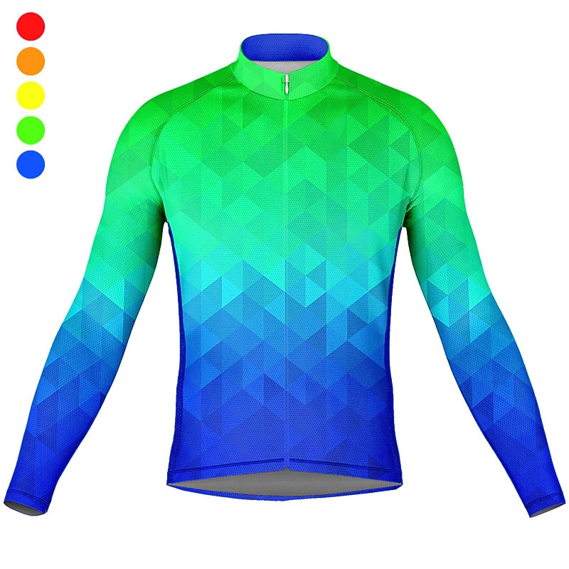Men's Cycling Jersey Graphic Gradient Long Sleeve Bike Top with 3 Rear Pockets Mountain Bike MTB Road Bike Cycling Quick Dry Reflective Strips Back Pocket Moisture Wicking Sports Blue Dark Green