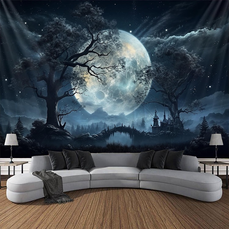 Halloween Glommy Forest Hanging Tapestry Wall Art Large Tapestry Mural Decor Photograph Backdrop Blanket Curtain Home Bedroom Living Room Decoration Decorations4