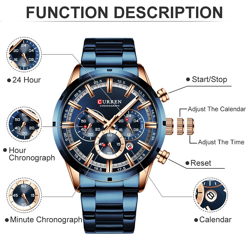 CURREN Men Watch Top Brand Luxury Sports Quartz Mens Watches Full Steel Waterproof Chronograph Wristwatch Men Relogio Masculino2